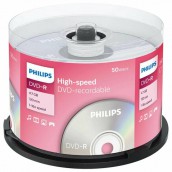 Диски DVD-R PHILIPS, 4,7 Гб, 16x, Cake Box (упаковка на шпиле), КОМПЛЕКТ 50 шт., DM4S6B50F/97