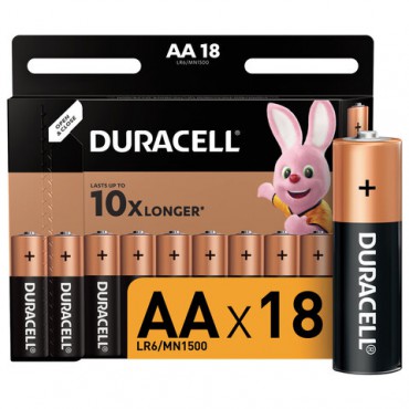 Батарейки КОМПЛЕКТ 18 шт., DURACELL Basic, AA (LR06, 15А), алкалиновые, пальчиковые, блистер