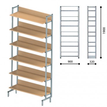 Стеллаж на металлокаркасе односторонний 1900х900х320 мм, серый каркас, 6 полок ЛДСП бук