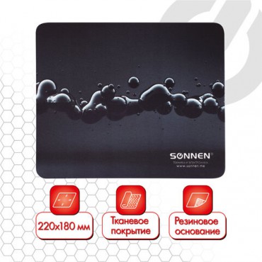 Коврик для мыши SONNEN "DROPS", резина + ткань, 220х180х3 мм, 513290