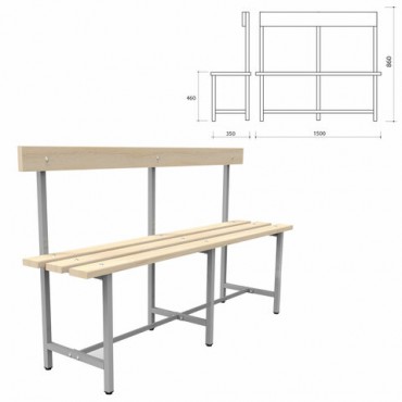 Скамья со спинкой деревянная на металлокаркасе "СТ 5", 1500х350х860 мм, регулируемые опоры, каркас металлический серый, сиденье дерево
